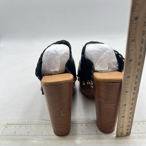 FOWT Brown Studded Round Toe Floral Cut Out Platform Mules Chunky Heel Sandals - Picture 5 of 8